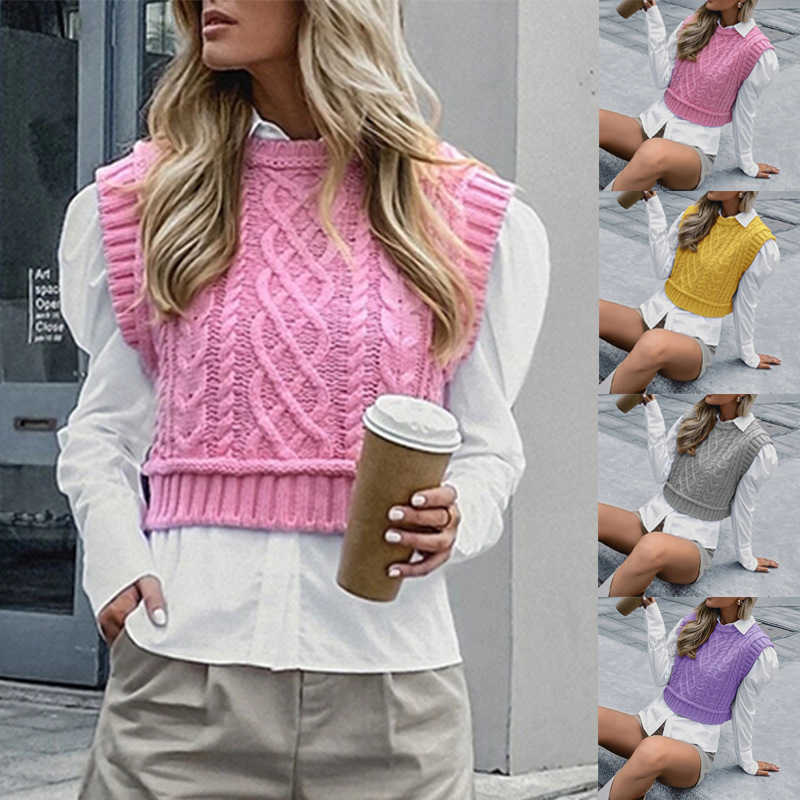 Pink Cable-Knitted Sweater Vest Women Vintage High Neck Sleeveless Cropped SweaterWoman Fashion Cute Vests Tops, Yellow
Pink Cable-Knitted Sweater Vest Women Vintage High Neck Sleeveless Cropped SweaterWoman Fashion Cute Vests Tops, Yellow