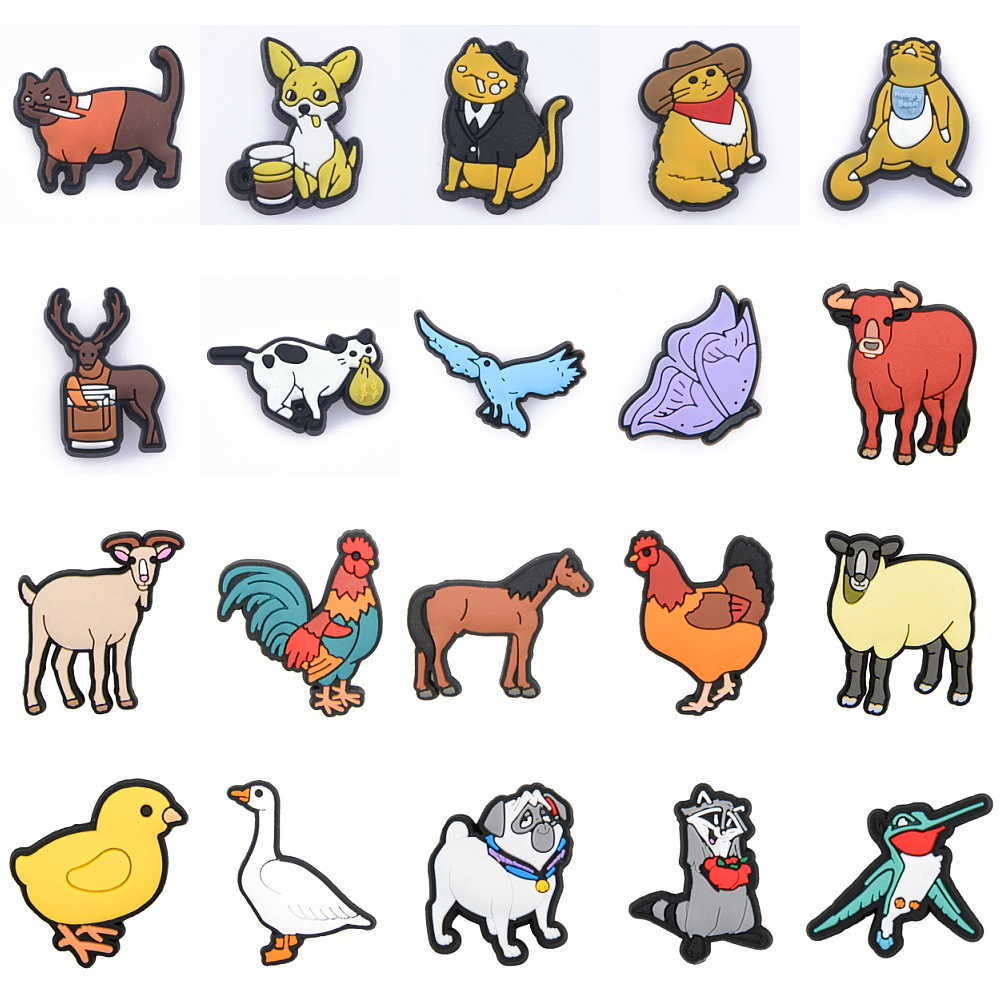 1pcs Farm Animal shoe Accessories For Sandals Shoes Charms Pvc Cats Fior Days Chicken Duck Cow Animals clog shoe Charm Gifts
