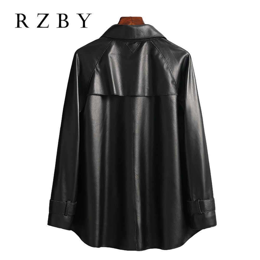 Spring Autumn Genuine Leather Jacket Big Pocket Chic Loose MotoBike BF Vintage Retro Women Sheepskin Coat Plus Size RZBY300 211011