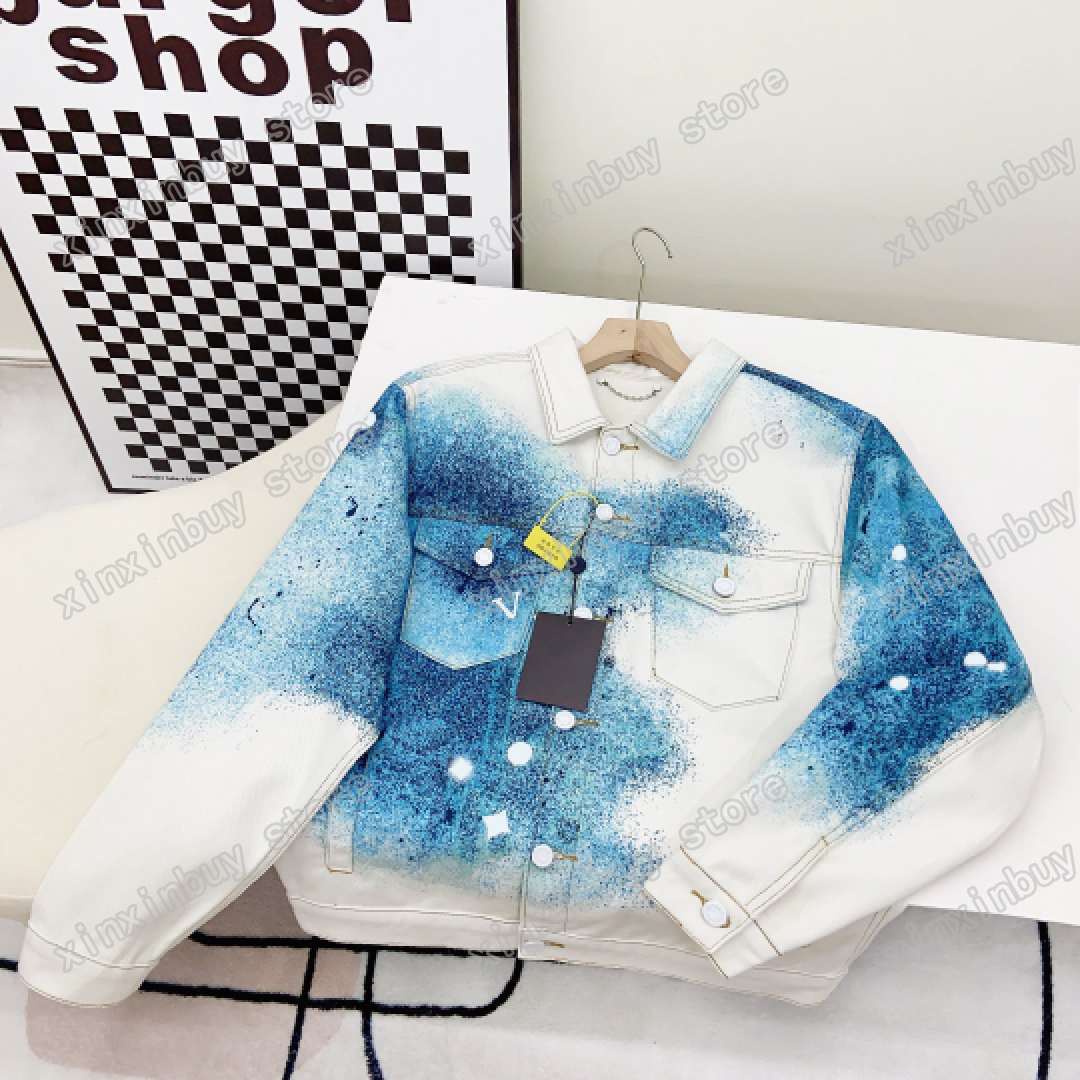 xinxinbuy Men designer Coat Jacket Denim starry sky gradient ink print cotton long sleeve women gray Black blue M-2XL