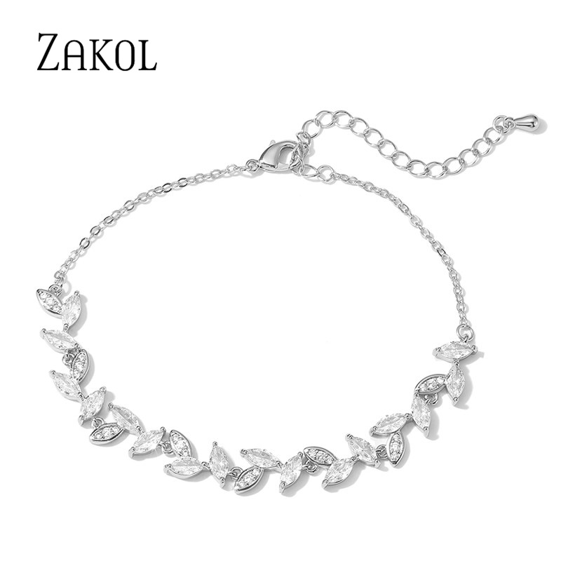 Marquise Cut Cubic Zirconia Bracelets for Women Fashion Sliver Color CZ Leaf Bridal Wedding Party Jewelry