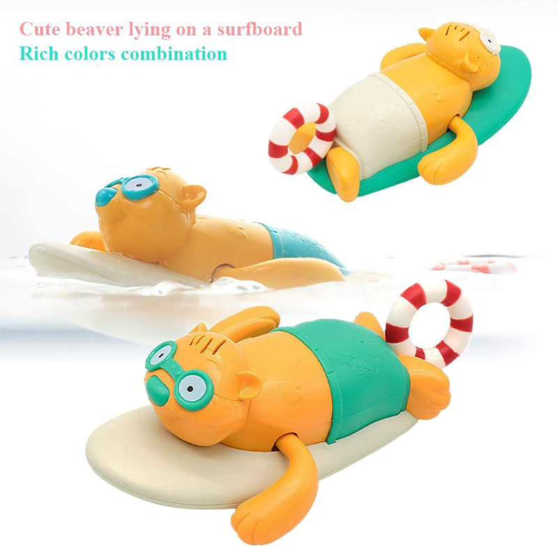 Bath Toys Pull String Baby Toy Go Sea Turtle Cute Surfing Swimming Beaver Windup Clockwork tub No Battery Needed for Toddler 221118