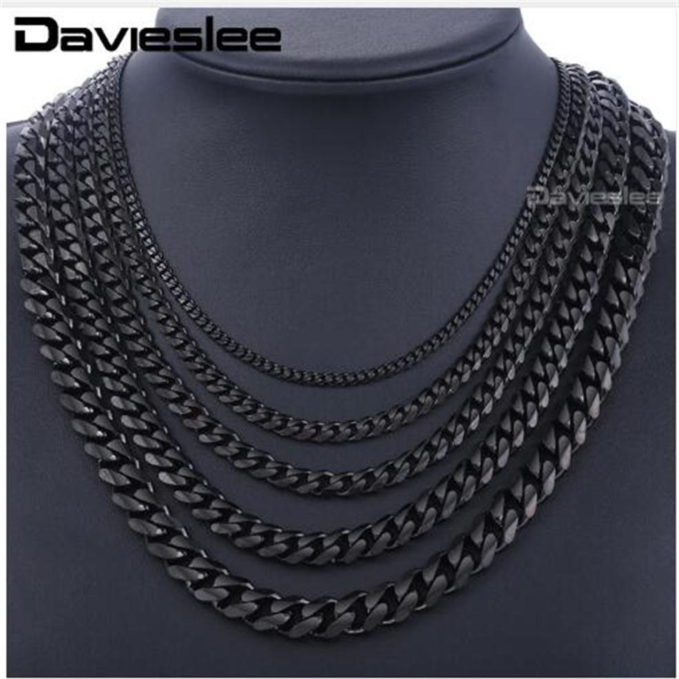 Stainless Steel Chains Necklace for Men Black Silver Gold Mens Necklaces Curb Cuban Davieslee Jewelry Gifts 3 5 7 9 11mm DLKNM0927