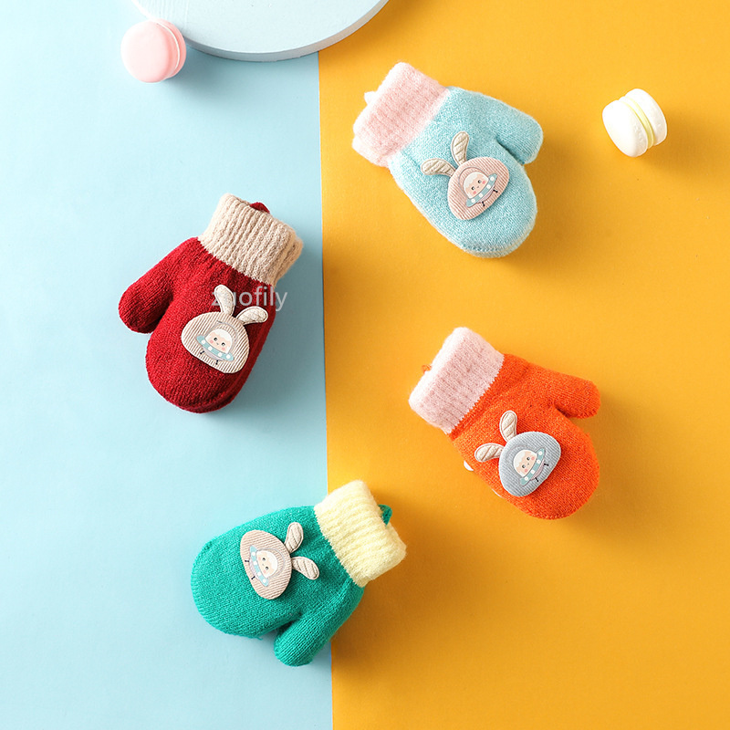 Children s Finger Gloves Cartoon Baby Mittens Winter Warm Kids Girl Knitted Children Toddler Teething Mitten Handschoen 221118