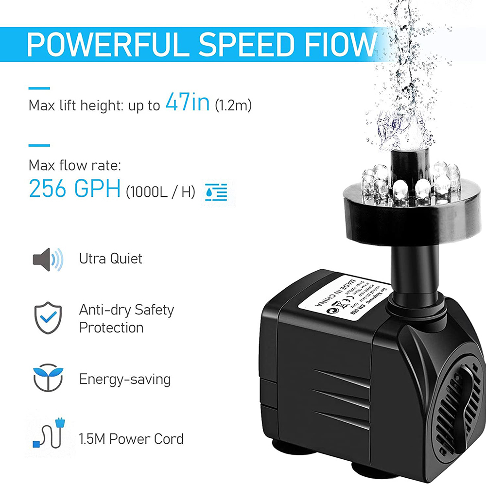 Air Pumps Accessories 15W UltraQuiet Submersible Water Pump With 12 LED Lights Aquarium Water Fountain Pump Filter Fish Tank Pond LED Water Pump D30 2