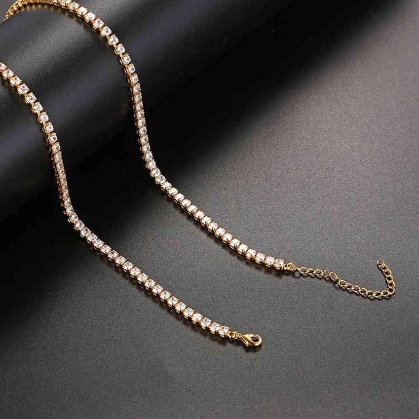 High Quality Cz Cubic Zirconia Choker Necklace Women 2Mm m 5Mm Sier 18K Gold Plated Thin Diamond Chain Tennis Necklace220a