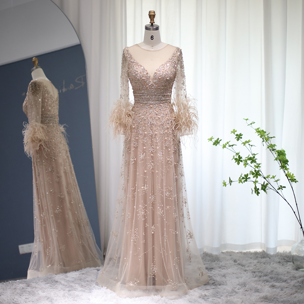 Party Dresses Elegant Champagne Feathers Long Sleeves Evening Luxury Dubai Beaded Muslim Women Wedding Formal Gowns SS101 221119, Silver
Party Dresses Elegant Champagne Feathers Long Sleeves Evening Luxury Dubai Beaded Muslim Women Wedding Formal Gowns SS101 221119, Silver