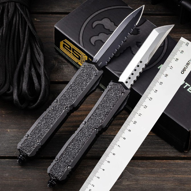 2022 New AUTO OTF Knife D2 Blade T6061 aviation aluminum inlaid emery high carbon steel tail glass cone Handle Tactical knives UT85 UT88
2022 New AUTO OTF Knife D2 Blade T6061 aviation aluminum inlaid emery high carbon steel tail glass cone Handle Tactical knives UT85 UT88