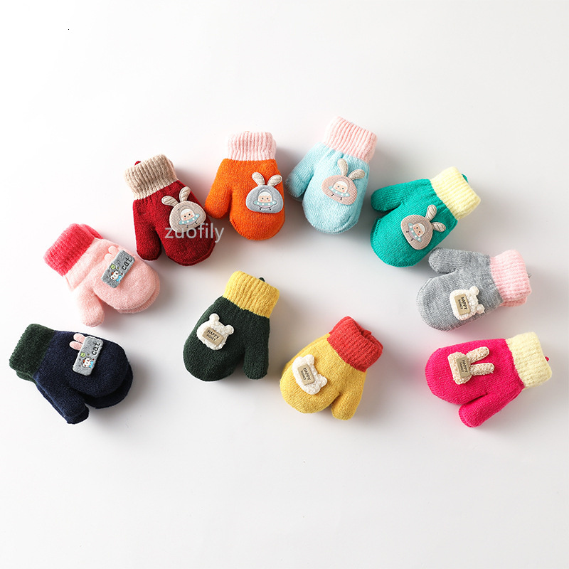 Children s Finger Gloves Cartoon Baby Mittens Winter Warm Kids Girl Knitted Children Toddler Teething Mitten Handschoen 221118