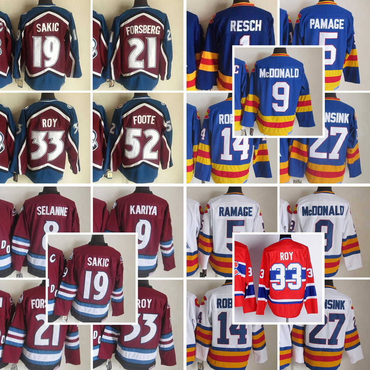 Colorado''Avalanche ''New Retro Ice Hockey Jerseys 1 Semyon Varlamov 5 Rob Ramage Teemu Selanne McDonald Robert Sakic Forsberg Wensink Roy Foote, Same as picture (with team name)
Colorado''Avalanche ''New Retro Ice Hockey Jerseys 1 Semyon Varlamov 5 Rob Ramage Teemu Selanne McDonald Robert Sakic Forsberg Wensink Roy Foote, Same as picture (with team name)