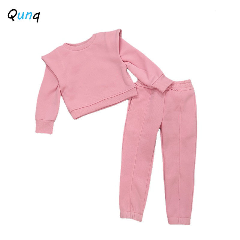 Clothing Sets Qunq Autumn Ins Style Boys And Girls Solid Long Sleeve Top Pants 2 Pieces Set Sporty Casual Kids Clothes Age 8T 221118
