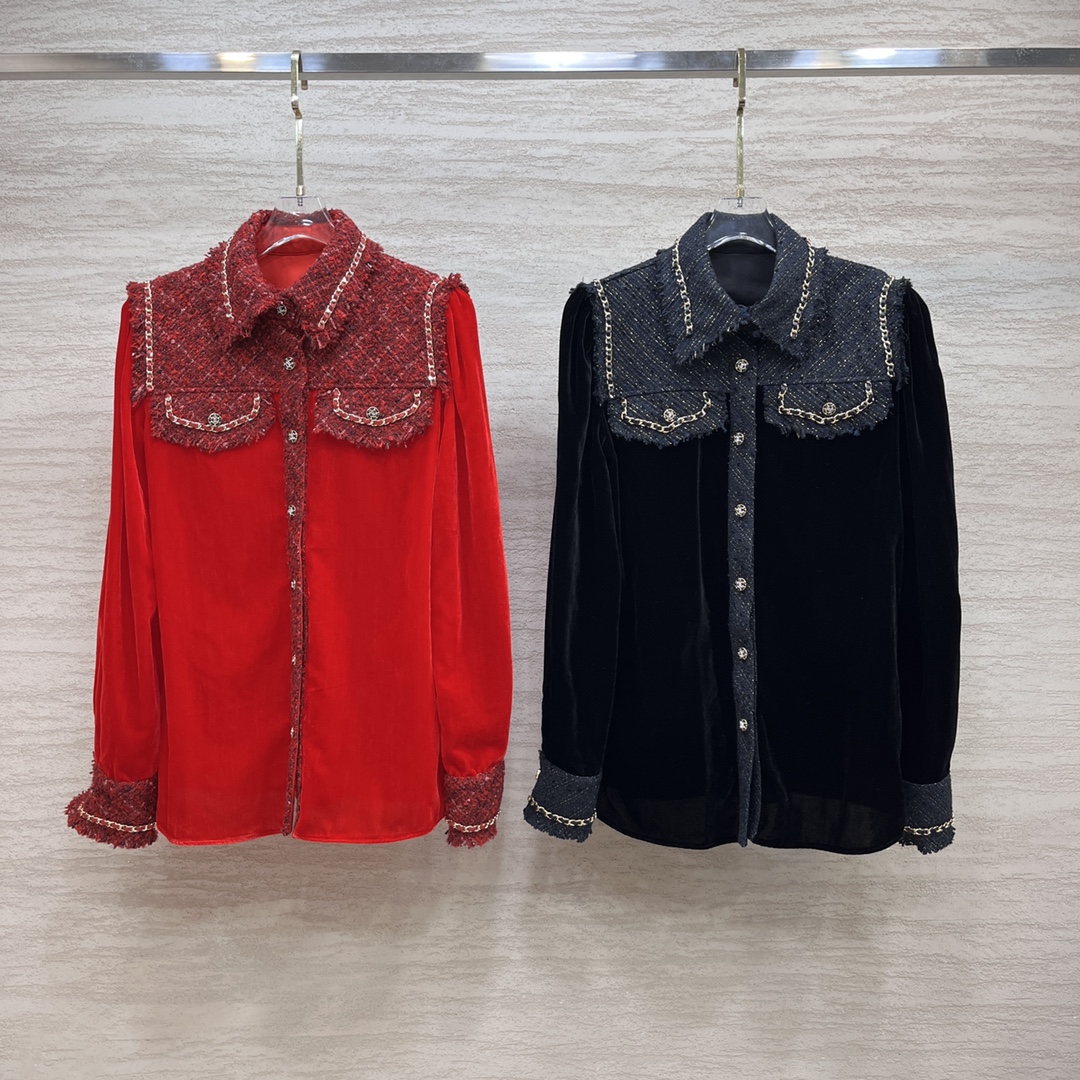 Women's Blouses & Shirts Designer designed silk velvet tweed handmade nail chain design velvet new shirt, Red
Women's Blouses & Shirts Designer designed silk velvet tweed handmade nail chain design velvet new shirt, Red
