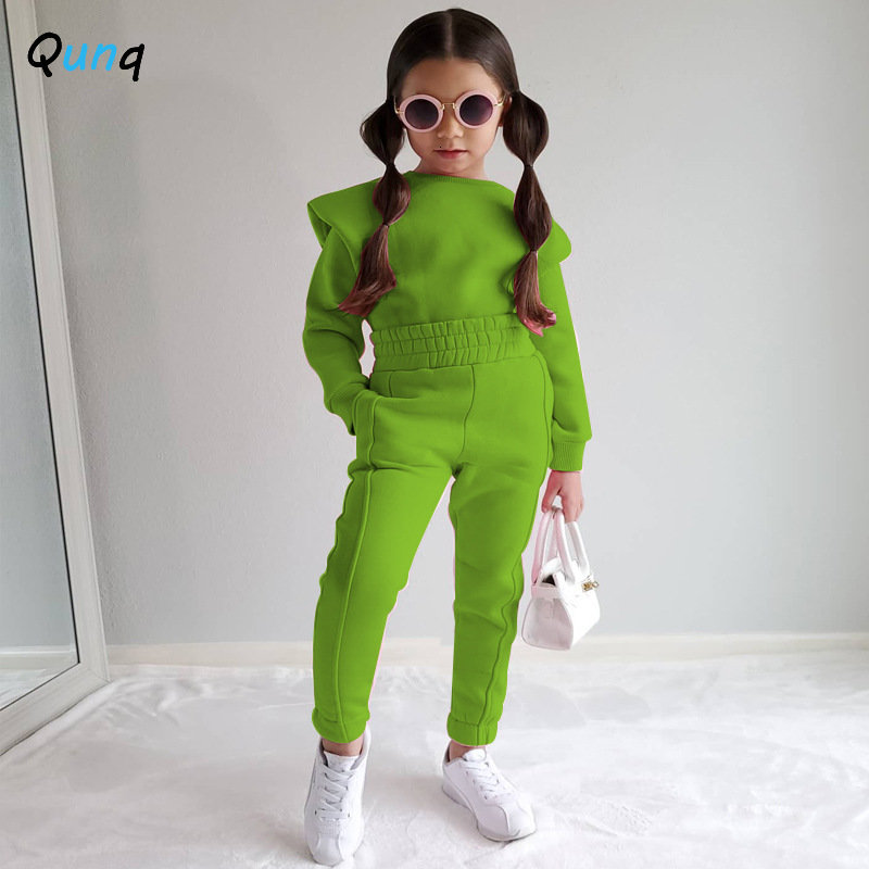 Clothing Sets Qunq Autumn Ins Style Boys And Girls Solid Long Sleeve Top Pants 2 Pieces Set Sporty Casual Kids Clothes Age 8T 221118