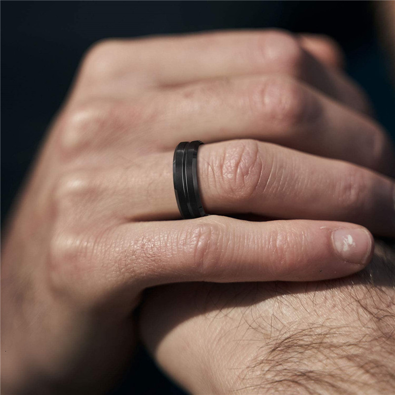 Wedding Rings Somen Men Black Tungsten Carbide 6mm 8mm Groove Brushed Band Male Engagement Anel Masculino Comfort Fit 221119