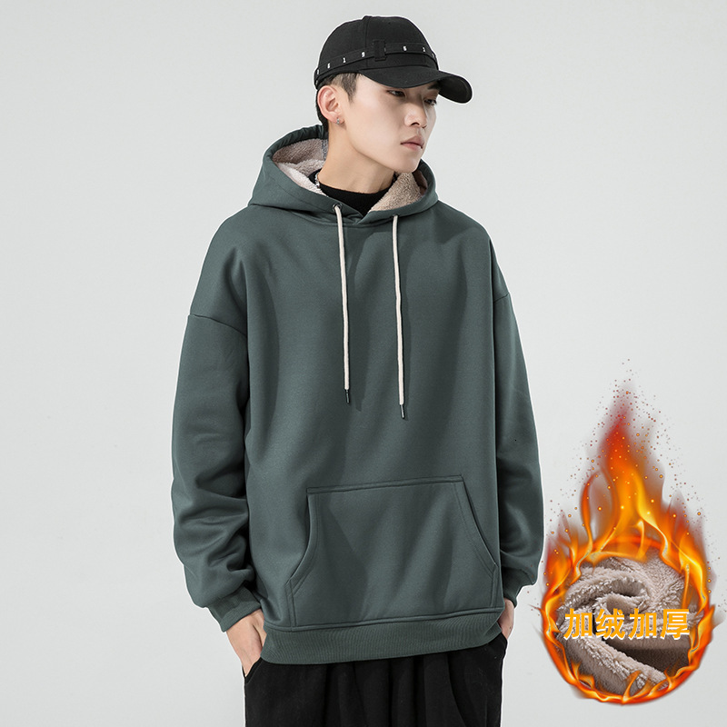 Men's Hoodies Sweatshirts Long Sleeve Heavy Weight Lamb Cashmere Hoodie Loose Shoulder Style Men's Sweater Winter Cashmere Hooded Sweater Th