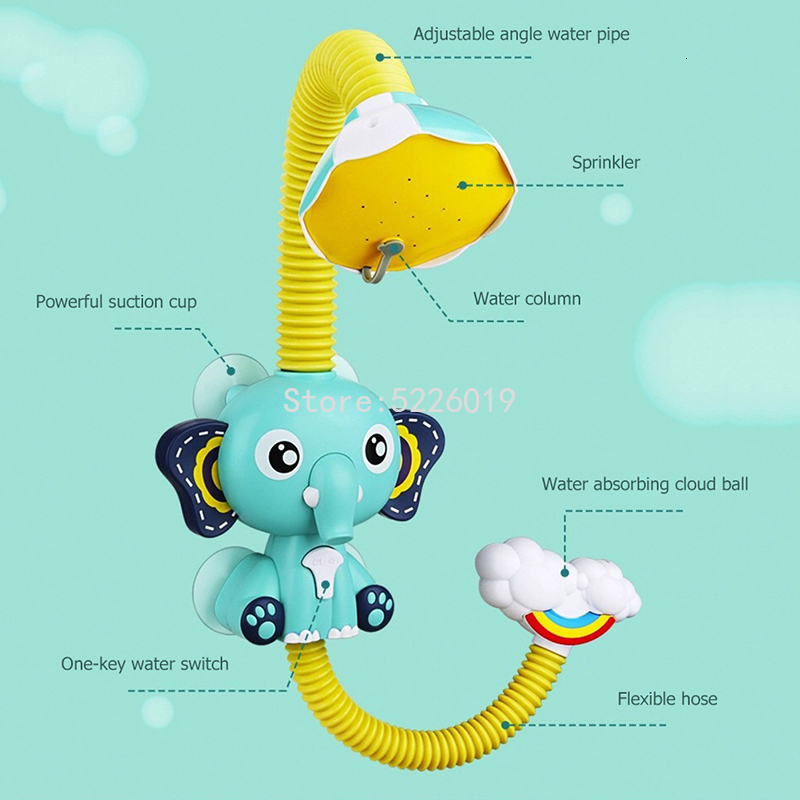 Bath Toys Electric Elephant Water Spray For Kids Baby room tub Faucet Shower Strong Suction Cup Children Game 221118