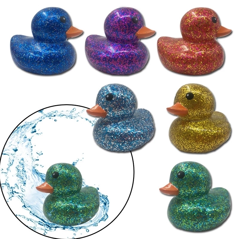 Bath Toys 6PCS SET Squeeze sounding Dabbling 80MM Rubber Ducks Baby Shower Water Bathing Floating Vinyl Glitter Duck With BB Sounds 221118