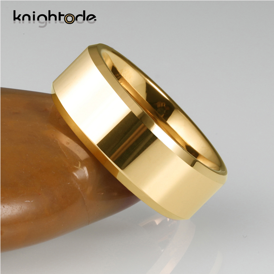 Band Rings 6/8mm High Quality Gold Color Wedding Men Women Tungsten Carbide Engagement Beveled Edges Flat Polishing Comfort Fit 221119