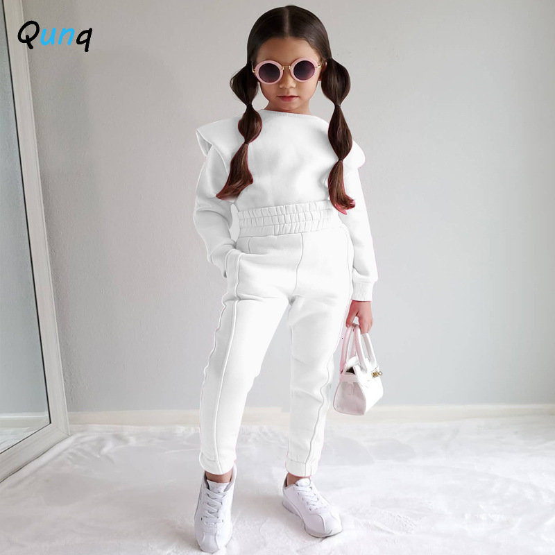 Clothing Sets Qunq Autumn Ins Style Boys And Girls Solid Long Sleeve Top Pants 2 Pieces Set Sporty Casual Kids Clothes Age 8T 221118