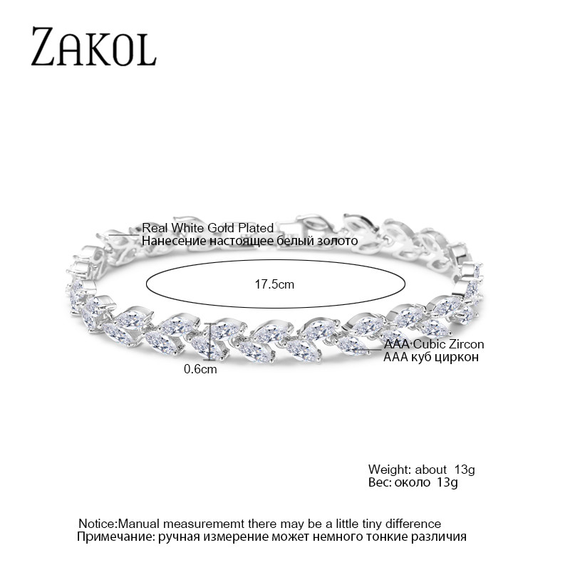Marquise Cut Cubic Zirconia Bracelets for Women Fashion Sliver Color CZ Leaf Bridal Wedding Party Jewelry