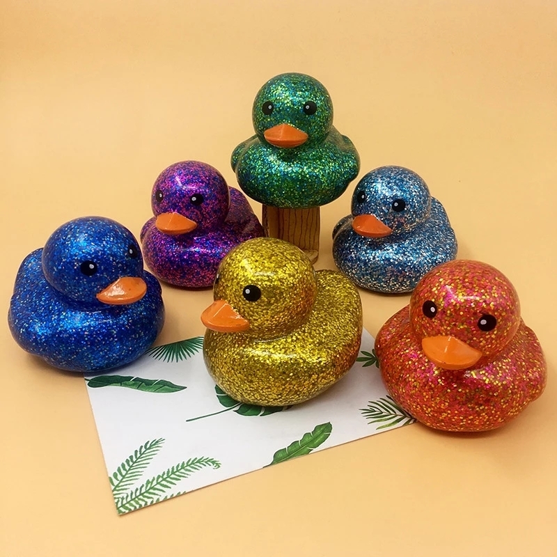 Bath Toys 6PCS SET Squeeze sounding Dabbling 80MM Rubber Ducks Baby Shower Water Bathing Floating Vinyl Glitter Duck With BB Sounds 221118