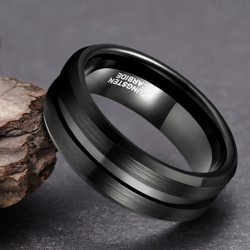 Wedding Rings Somen Men Black Tungsten Carbide 6mm 8mm Groove Brushed Band Male Engagement Anel Masculino Comfort Fit 221119