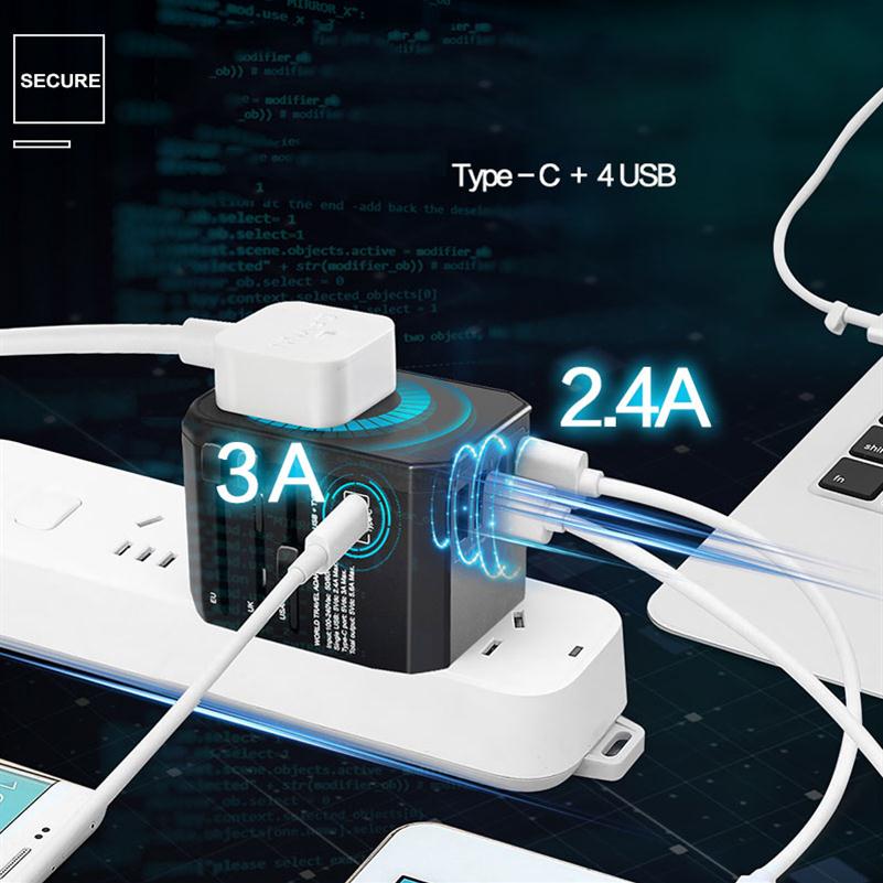 4 USB 2000W 5 6A Type C multi socket universal travel adapter plug converter For US UK AU EU Power Plug Adaptor233m1791408