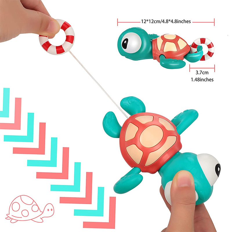 Bath Toys Pull String Baby Toy Go Sea Turtle Cute Surfing Swimming Beaver Windup Clockwork tub No Battery Needed for Toddler 221118