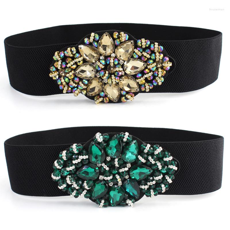 

Belts Rhinestone Embellished Elastic Belt Women's Dress Decor Versatile Corset Waist Closure Snap Skirt Accessories, Black