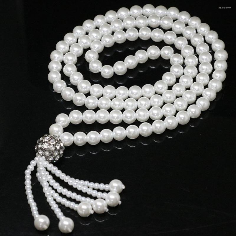 Chains Ethnic Beauty Necklace White 8mm Round Shell Simulated-pearl Silver-color Beads Tassel Pendant Gift Jewelry 32inch B1423
Chains Ethnic Beauty Necklace White 8mm Round Shell Simulated-pearl Silver-color Beads Tassel Pendant Gift Jewelry 32inch B1423
