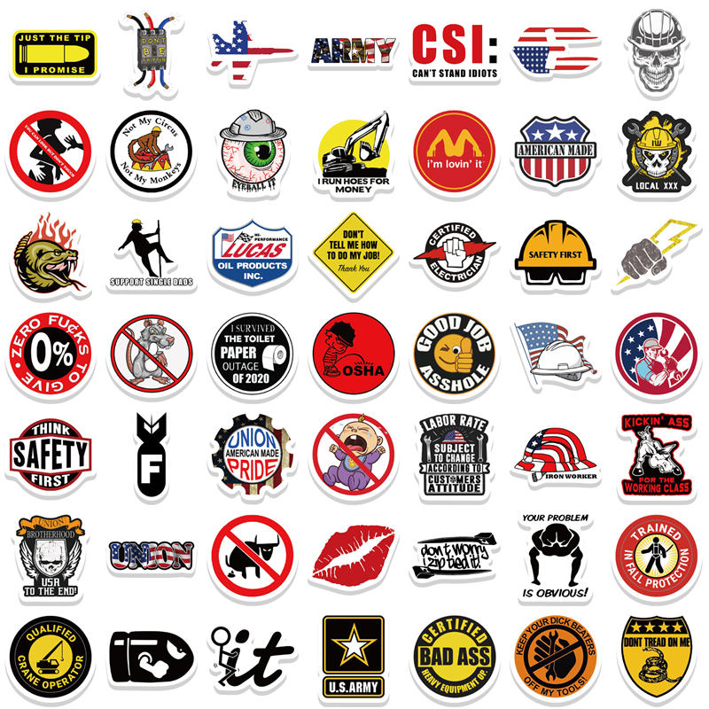 98Pcs Funny Hard Hat Sticker Helmet Graffiti Stickers for DIY Luggage Laptop Skateboard Motorcycle Bicycle Stickers