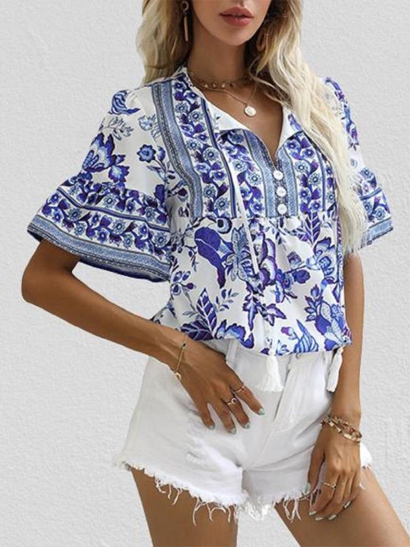 Women' T Shirts Sexy Women Buttons Down Ruffle Sleeve Tops Pullover Boho Embroidery Floral Print Blouse Casual Chiffon Jumper Tee, Blue
Women' T Shirts Sexy Women Buttons Down Ruffle Sleeve Tops Pullover Boho Embroidery Floral Print Blouse Casual Chiffon Jumper Tee, Blue