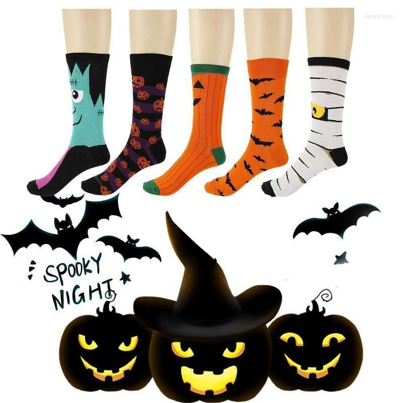 

Men's Socks 5 Pairs Men Women Unisex High Colorful Halloween Pumpkin Bats Goth Crew Novelty Funny Sox Casual Dress, Multicolor