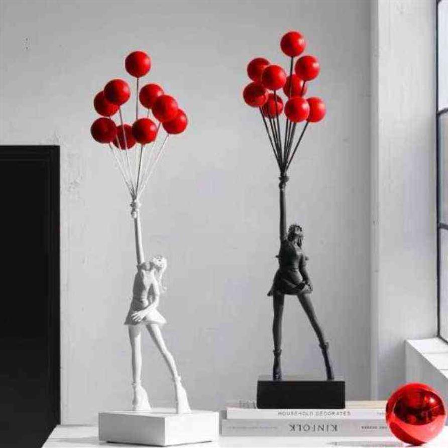 Luxurious Balloon Girl Statues Banksy Flying Balloons Girl Art Sculpture Resin Craft Home Decoration Christmas Gift 57cm H1102284Y5386202