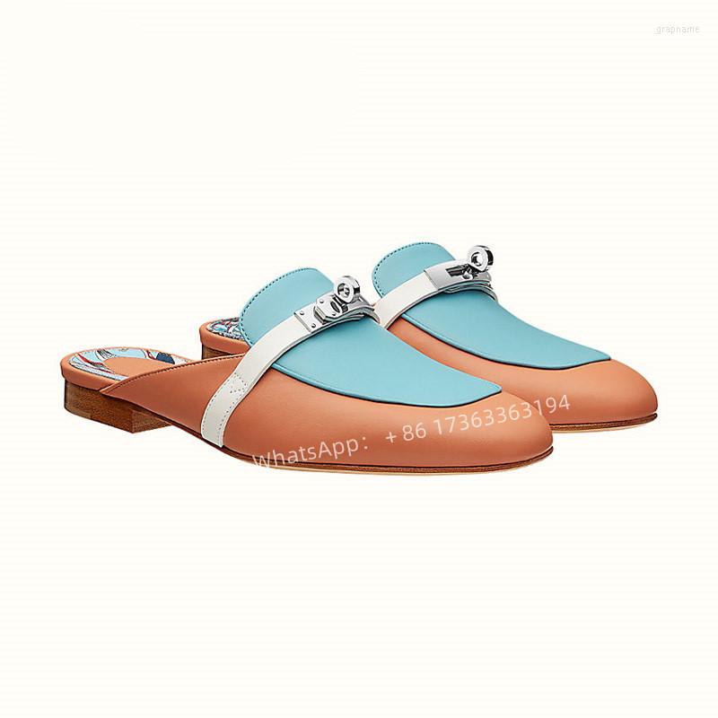 Slippers Spring And Summer Cowhide Metal Decoration Low-Heeled Round Head Buckle Baotou Back Empty Sandals Ladies Leisure Home, Powder blue
Slippers Spring And Summer Cowhide Metal Decoration Low-Heeled Round Head Buckle Baotou Back Empty Sandals Ladies Leisure Home, Powder blue