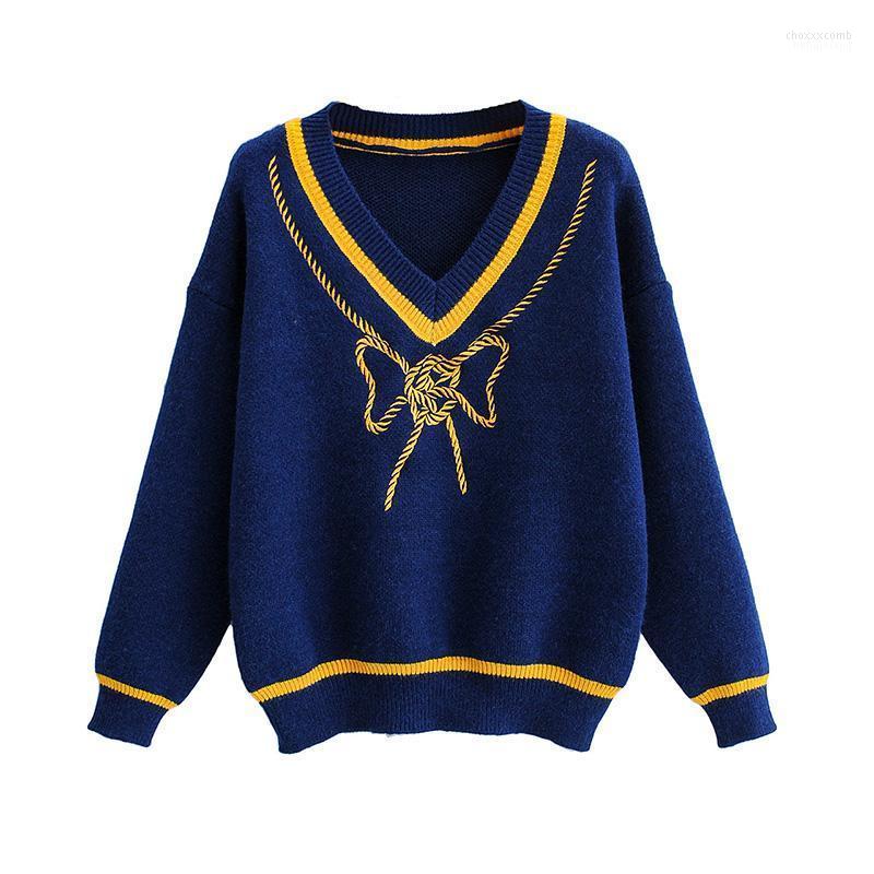 Women's Sweaters Women's 2022 Autumn And Winter Korean Version Of The Bow Contrast Color V-neck Sweater Knit Women Loose Pullover 0918, Blue
Women's Sweaters Women's 2022 Autumn And Winter Korean Version Of The Bow Contrast Color V-neck Sweater Knit Women Loose Pullover 0918, Blue