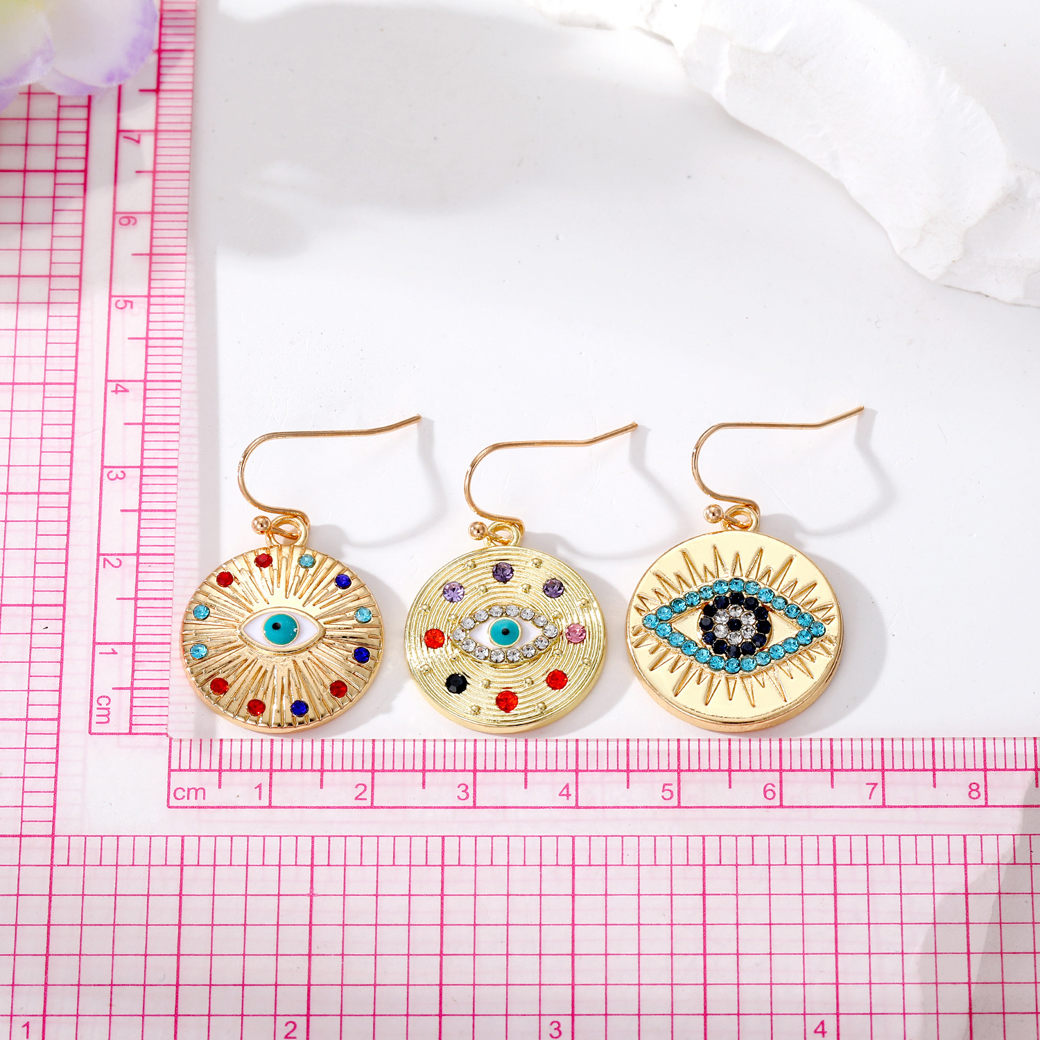 Evil Eye Dangle Earrings Colorful Crystal Turkish Blue Eye Pendant Earring For Women Jewelry