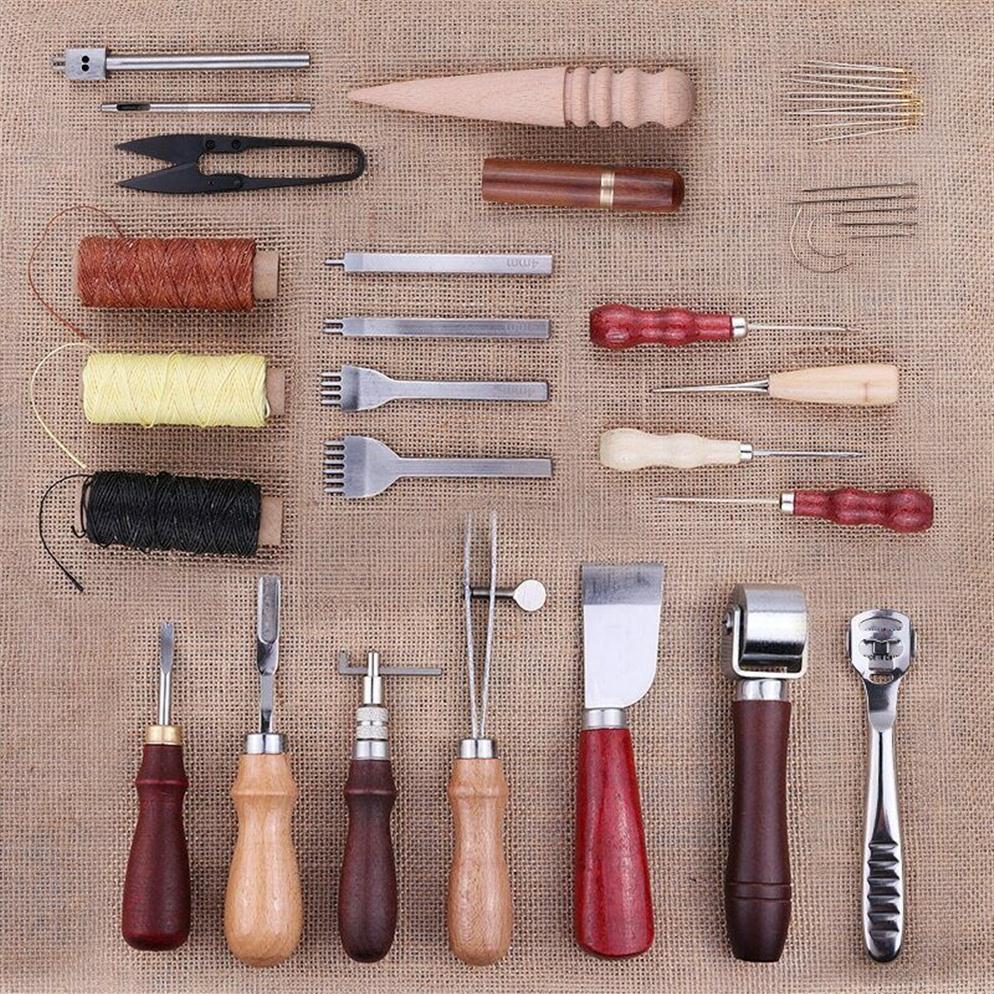 18pcs set Leather Processing Tool Stitching Carving Working Craft Kit Saddle For Making Bags334l