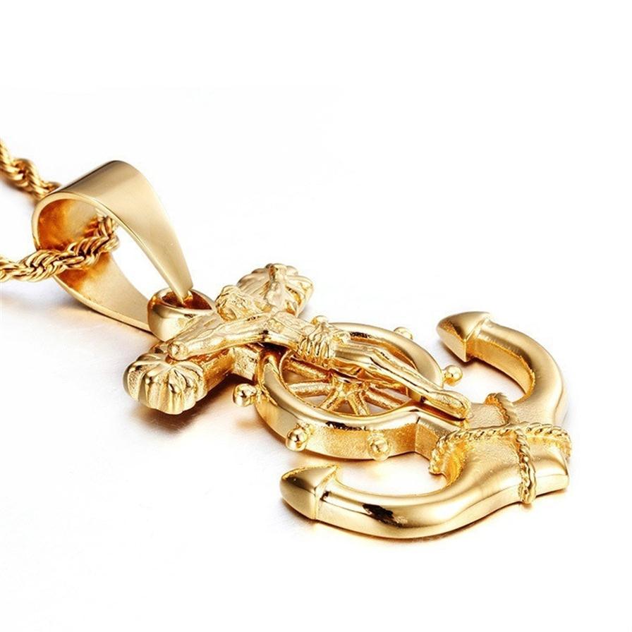 Titanium Steel Necklace Personality Tide Anchor Pendant Stainless Steel Mens Pendant Color Gold293m