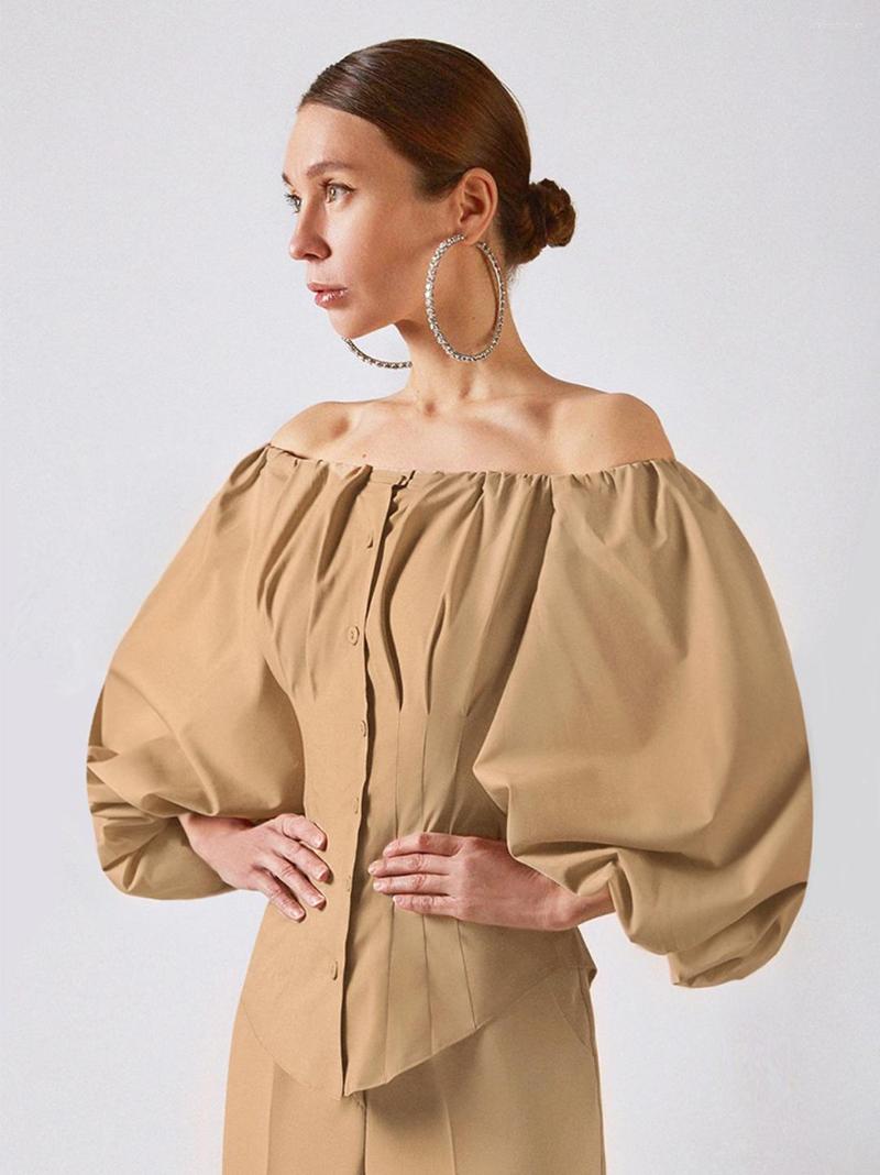 Women' Blouses European Summer Lantern Sleeve Slim Slash Collar Nine-point Sleeves Cotton Retro Temperament Shirts Women Tops Fashion 2022, Khaki
Women' Blouses European Summer Lantern Sleeve Slim Slash Collar Nine-point Sleeves Cotton Retro Temperament Shirts Women Tops Fashion 2022, Khaki