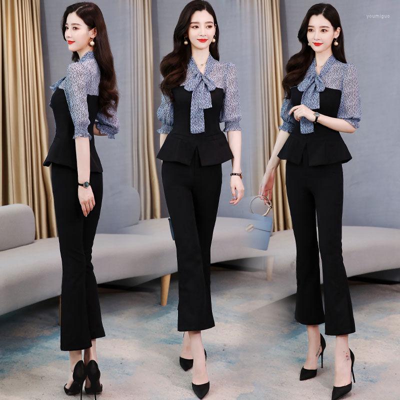 Women's Two Piece Pants Spring Summer Office Ladies 2 Set Women Half Sleeve Print Shirt Tops And Slim Ankle-length Trousers Suit Y981, Lan suit
Women's Two Piece Pants Spring Summer Office Ladies 2 Set Women Half Sleeve Print Shirt Tops And Slim Ankle-length Trousers Suit Y981, Lan suit