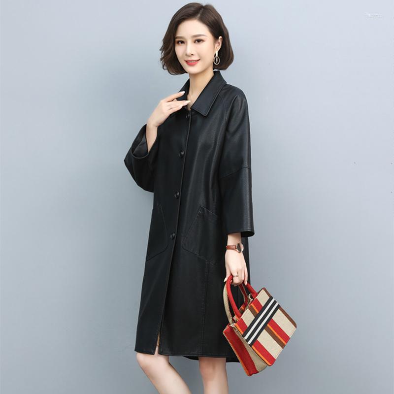 Women's Leather Women Sheepskin Trench Coat Spring Autumn 2023 Casual Single Breasted Loose Split Winter Outerwear, Black
Women's Leather Women Sheepskin Trench Coat Spring Autumn 2023 Casual Single Breasted Loose Split Winter Outerwear, Black