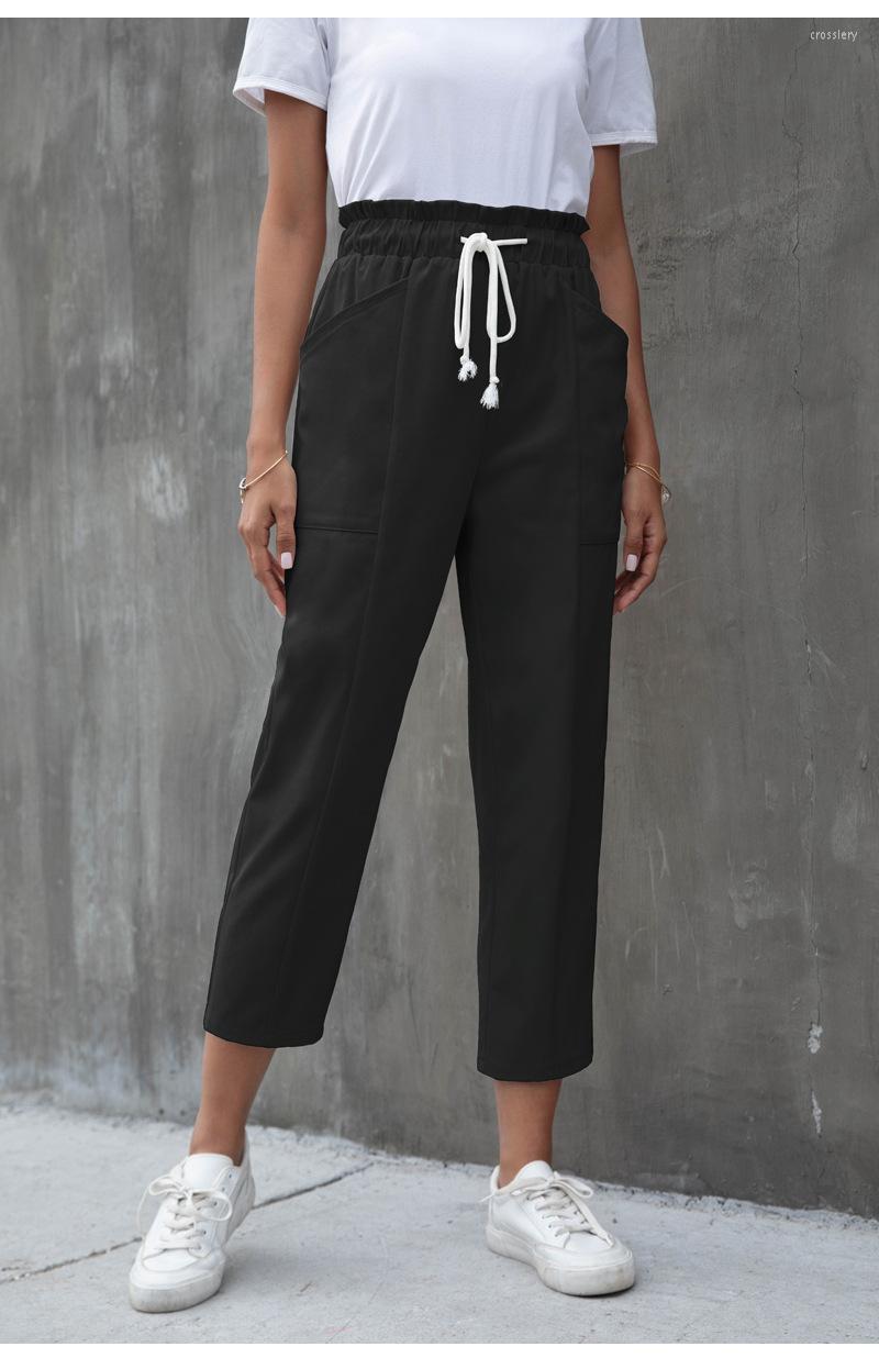 Women' Pants Midwaist Elastic Drawstring Pocket Casual, Black