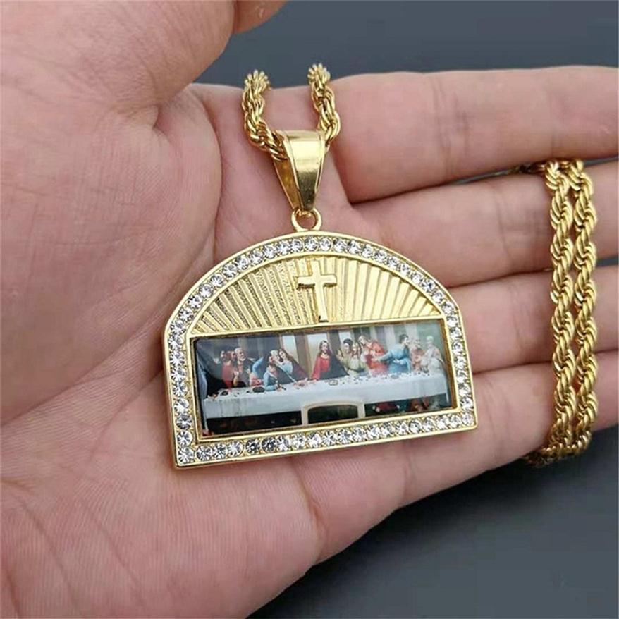 Iced Out The Last Supper Pendant Necklace Male Gold Color Stainless Steel Cross Necklaces For Men Religious Jewelry 201014162P
Iced Out The Last Supper Pendant Necklace Male Gold Color Stainless Steel Cross Necklaces For Men Religious Jewelry 201014162P