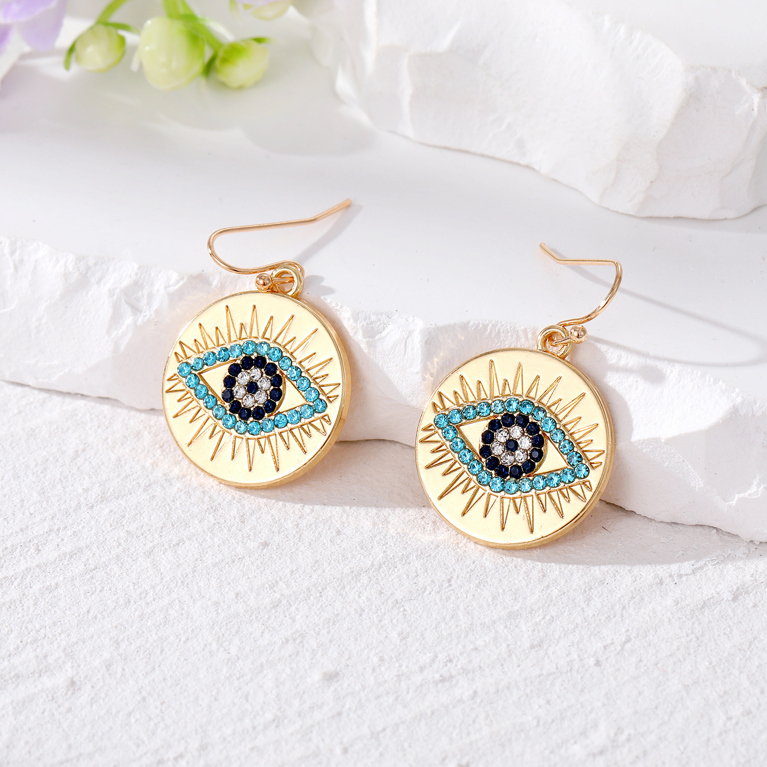 Evil Eye Dangle Earrings Colorful Crystal Turkish Blue Eye Pendant Earring For Women Jewelry