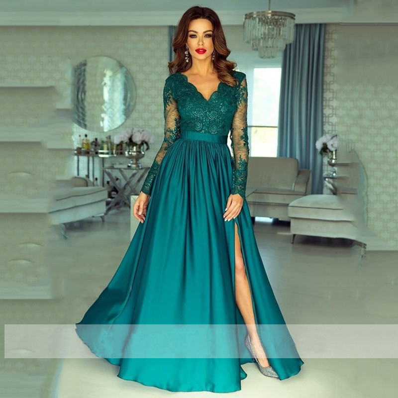 Sexy V Neck Formal Evening Dress Long Sleeve Prom Party Dresses Side Split Longo Party Gown Custom Made, Chocolate
Sexy V Neck Formal Evening Dress Long Sleeve Prom Party Dresses Side Split Longo Party Gown Custom Made, Chocolate