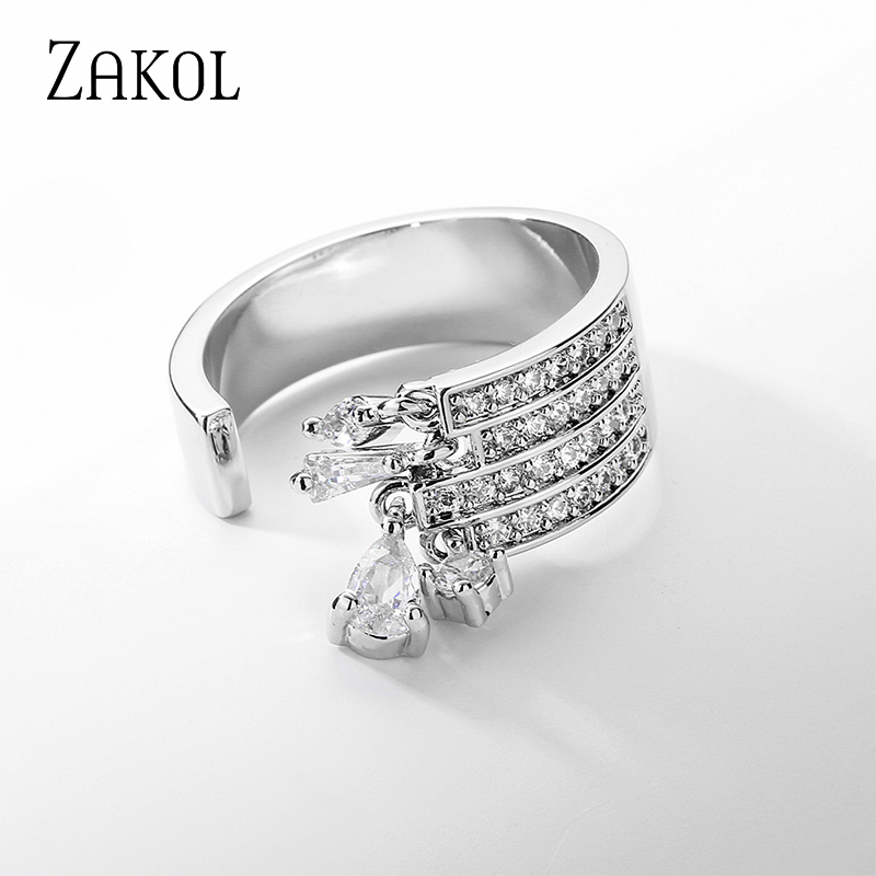 Fashion Multilayer Water Drop CZ Ring Zirconia Engagement Open Rings for Women Korea Sier Color Girls Wedding Jewelry
