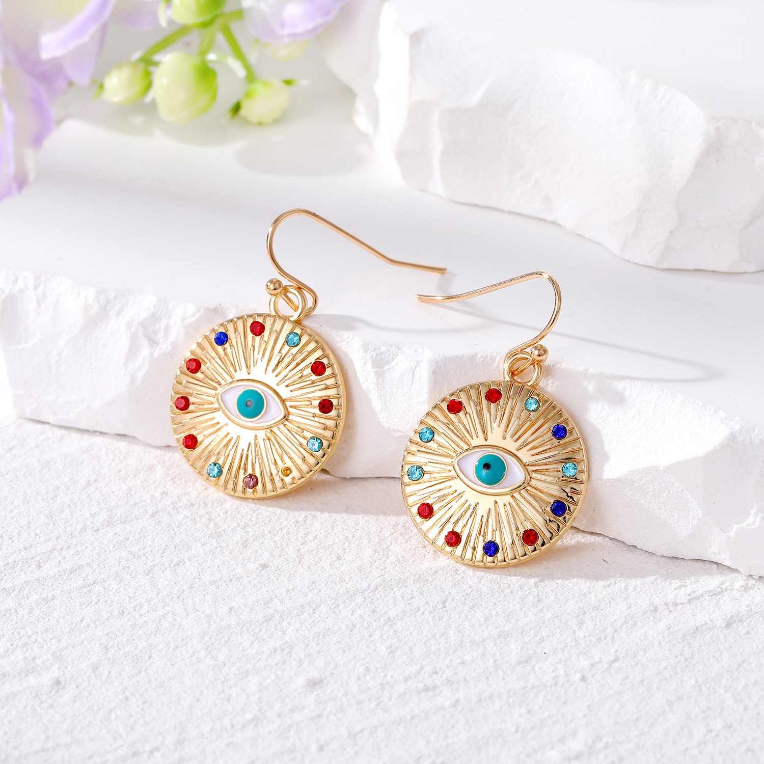 Evil Eye Dangle Earrings Colorful Crystal Turkish Blue Eye Pendant Earring For Women Jewelry