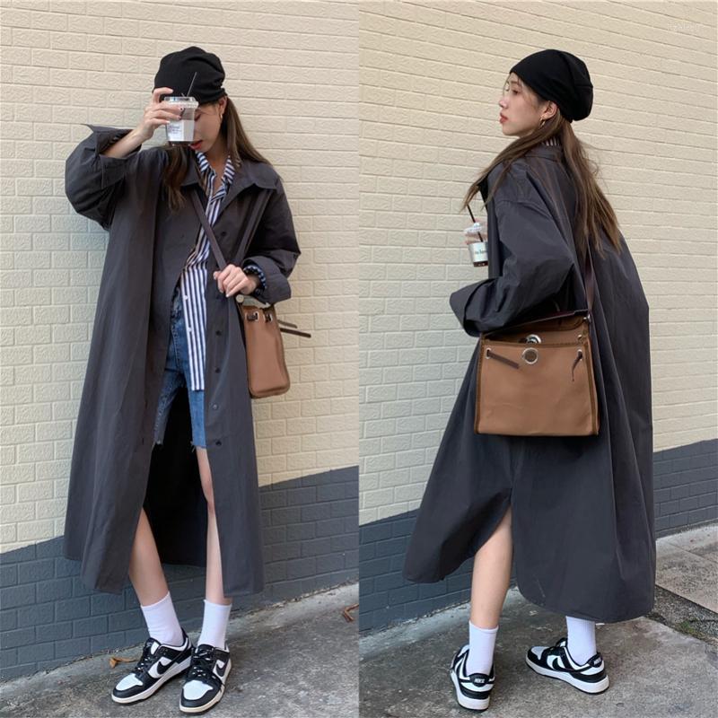 Women's Trench Coats Women Autumn Gray Long Coat Single Breasted Oversized Windbreaker Simple Outerwear Female Solid Color, Dark grey
Women's Trench Coats Women Autumn Gray Long Coat Single Breasted Oversized Windbreaker Simple Outerwear Female Solid Color, Dark grey
