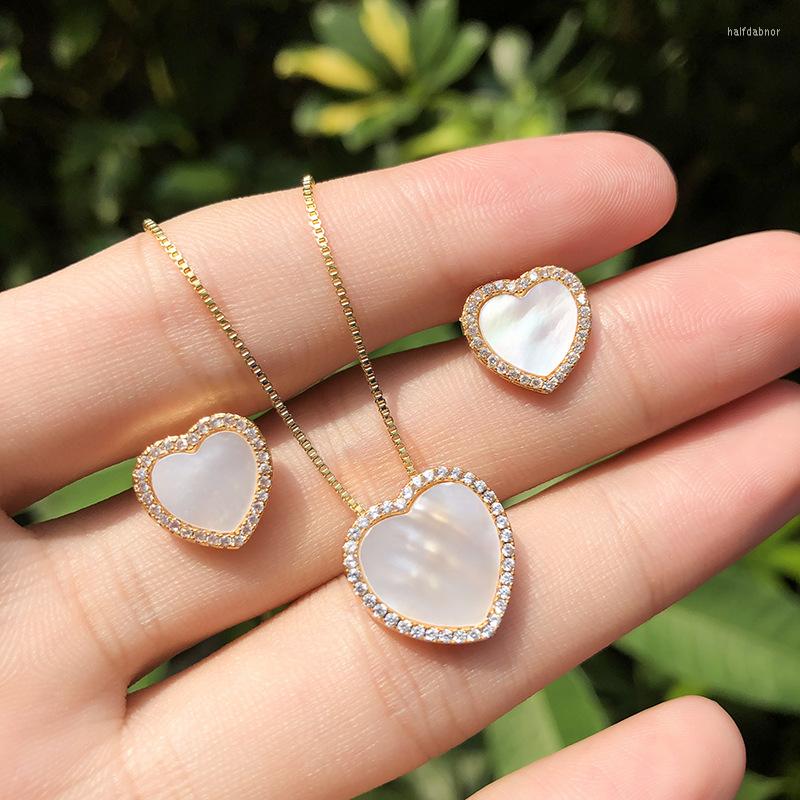 Necklace Earrings Set Luxury Round Cubic Zirconia Natural Pearl Sea Shell Heart Small Pendant Stud Earring Gold Color Bridal, Picture shown
Necklace Earrings Set Luxury Round Cubic Zirconia Natural Pearl Sea Shell Heart Small Pendant Stud Earring Gold Color Bridal, Picture shown